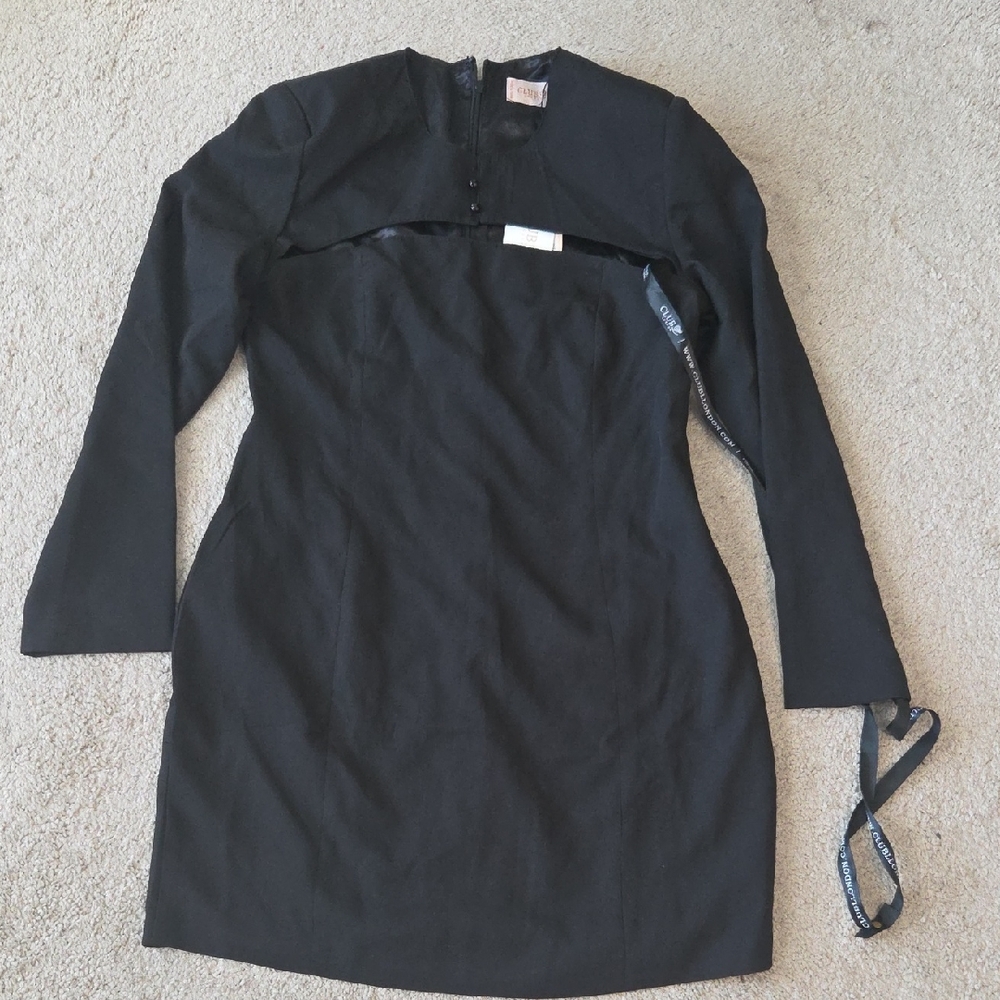 Club L. London Black Long-Sleeve Dress With Front Cutout
